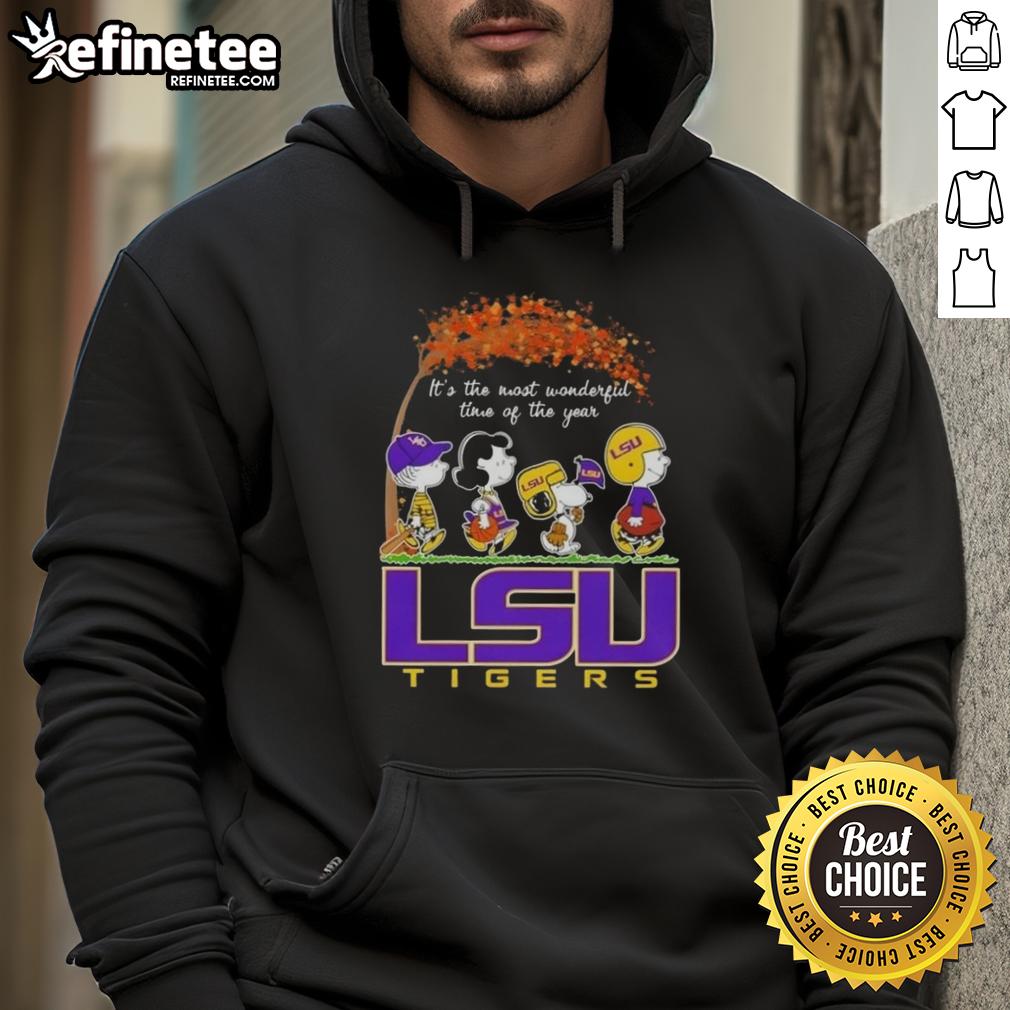 premium-lsu-tigers-x-peanuts-snoopy-and-friends-autumn-its-the-most-wonderful-time-of-the-year-hoodie Premium LSU Tigers X Peanuts Snoopy hoodie for autumn, featuring 'It's the Most Wonderful Time of the Year' design.