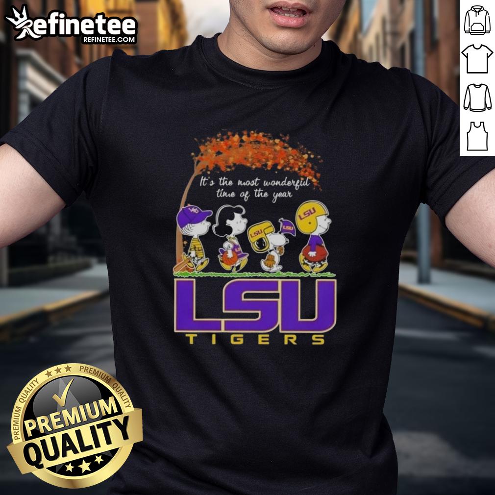 premium-lsu-tigers-x-peanuts-snoopy-and-friends-autumn-its-the-most-wonderful-time-of-the-year-t-shirt-1 Alt Text: Premium LSU Tigers x Peanuts Snoopy and Friends autumn t-shirt celebrating 'It's the Most Wonderful Time of the Year.'