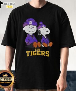 Alt Text: Premium LSU Tigers x Snoopy and Charlie Brown T-shirt featuring vibrant graphics and a comfortable fit for fans.