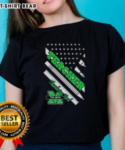 Premium Marshall Thundering Herd X Teacher American Flag Ladies Tee featuring a stylish design for fans and educators.