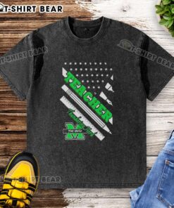 Premium Marshall Thundering Herd X Teacher American Flag Washed T-Shirt, showcasing a stylish design perfect for fans.