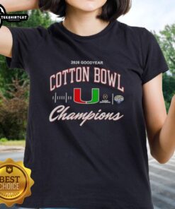 Premium Miami Hurricanes 2026 Cotton Bowl Champions CFP Classic Ladies Tee featuring vibrant team colors and logo.