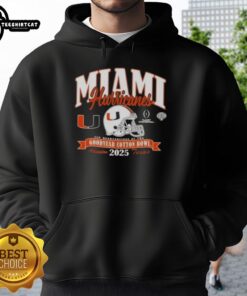 Premium Miami Hurricanes College Football Playoff 2025 Cotton Bowl hoodie featuring team colors and logo design.