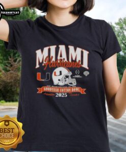 Premium Miami Hurricanes College Football Playoff 2025 Cotton Bowl ladies tee, showcasing team colors and logo.