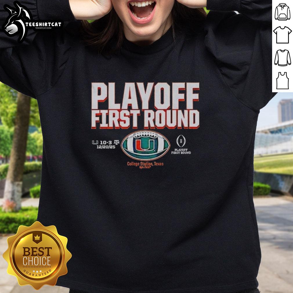 premium-miami-hurricanes-football-2025-cfp-playoff-first-round-winner-sweatshirt Premium Miami Hurricanes Football 2025 CFP Playoff First Round Winner Sweatshirt, featuring team logo and vibrant colors.