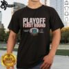 Premium Miami Hurricanes Football 2025 CFP Playoff First Round Winner T-Shirt featuring team logo and vibrant colors.
