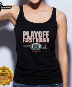 Premium Miami Hurricanes Football 2025 CFP Playoff First Round Winner Tank Top, perfect for fans celebrating their team's success.