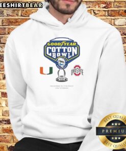 Premium Miami Hurricanes vs Ohio State Buckeyes 2025 Goodyear Cotton Bowl logo hoodie for fans and collectors.