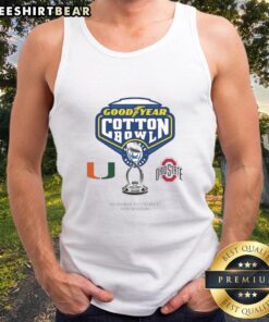 Premium Miami Hurricanes vs Ohio State Buckeyes 2025 Goodyear Cotton Bowl logo tank top for fans.
