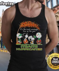 Premium Miami Hurricanes X Peanuts Snoopy tank top celebrating autumn and the holidays, perfect for fans and festive wear.