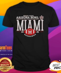 Alt Text: Premium Miami Redhawks 2025 Snoop Dogg Arizona Bowl Logo T-Shirt featuring vibrant graphics and stylish design.