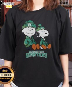 Premium Michigan State Spartans X Snoopy and Charlie Brown ladies tee featuring vibrant graphics and a comfortable fit.