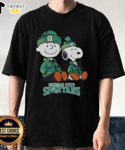Premium Michigan State Spartans X Snoopy and Charlie Brown T-shirt featuring playful graphics and vibrant colors.