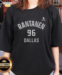 Alt Text: Premium Mikko Rantanen Dallas Stars Ice Hockey Ladies Tee featuring name and number 96 for fans and collectors.