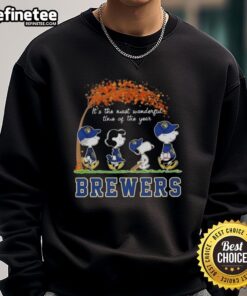 Premium Milwaukee Brewers X Peanuts Snoopy sweatshirt for autumn, celebrating 'It's The Most Wonderful Time of The Year.'