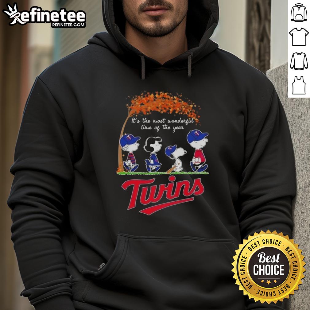 premium-minnesota-twins-x-peanuts-snoopy-and-friends-autumn-its-the-most-wonderful-time-of-the-year-hoodie Alt Text: Premium Minnesota Twins X Peanuts Snoopy hoodie featuring autumn design, perfect for the most wonderful time of the year.