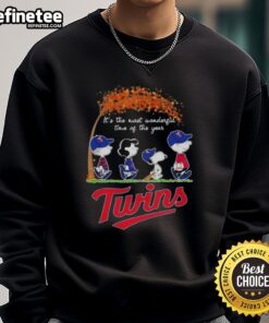 Premium Minnesota Twins X Peanuts Snoopy sweatshirt for autumn, celebrating 'It's the Most Wonderful Time of the Year.'