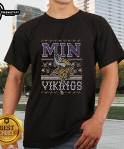 Premium Minnesota Vikings Holiday T-Shirt featuring festive colors and team logo, perfect for holiday cheer and game day.