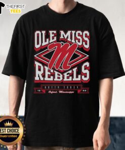 Alt Text: Premium Mississippi Rebels Heater T-Shirt featuring team colors and logo, perfect for fans and game day attire.