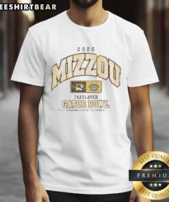 Premium Missouri Tigers 2025 Taxslayer Gator Bowl T-Shirt featuring bold team graphics and vibrant colors.