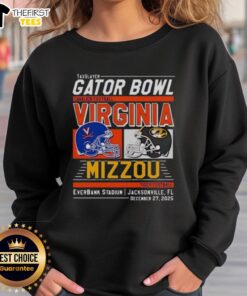 Alt Text: Premium Missouri Tigers vs Virginia Cavaliers 2025 TaxSlayer Gator Bowl head-to-head sweatshirt design.