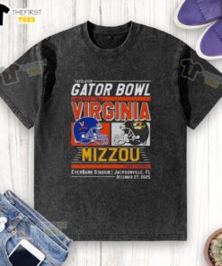 Premium Missouri Tigers vs Virginia Cavaliers 2025 TaxSlayer Gator Bowl head-to-head washed T-shirt design.