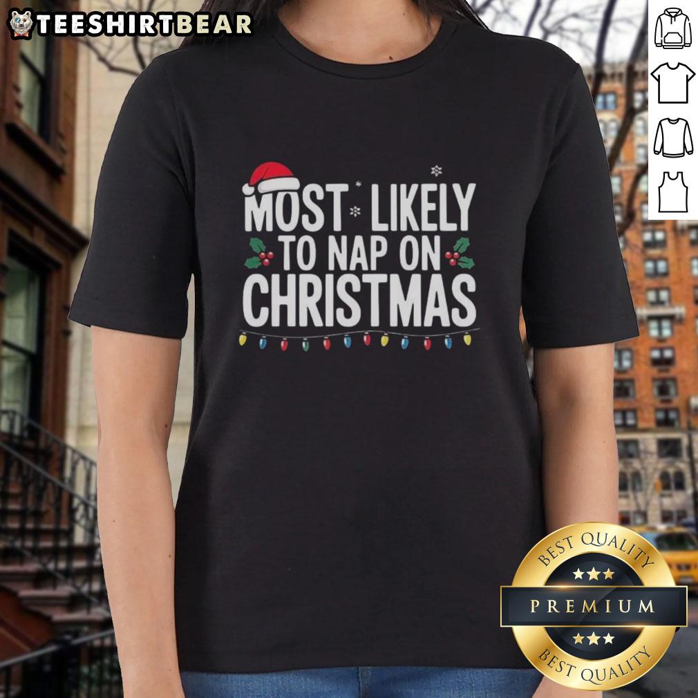 premium-most-likely-to-nap-on-christmas-ladies-tee Premium Most Likely To Nap On Christmas Ladies Tee featuring a festive design, perfect for holiday relaxation and comfort.