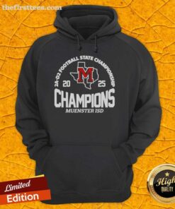 Premium Muenster ISD 2A D2 Football State Champions Hoodie featuring team colors and championship logo design.