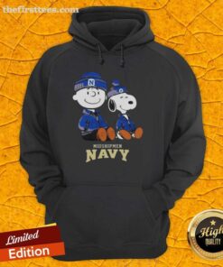 Alt Text: Premium Navy Midshipmen X Snoopy and Charlie Brown Hoodie featuring iconic cartoon characters and stylish design.