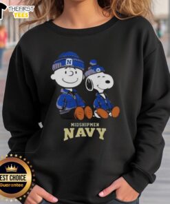 Alt Text: Premium Navy Midshipmen X Snoopy and Charlie Brown Sweatshirt featuring vibrant graphics and cozy design for fans.