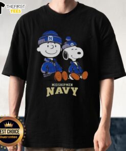 Alt Text: Premium Navy Midshipmen X Snoopy and Charlie Brown T-shirt featuring a playful design for fans and collectors.