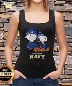 Premium Navy Midshipmen X Snoopy and Charlie Brown tank top featuring vibrant graphics and comfortable fit.