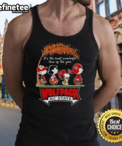 Premium NC State Wolfpack X Peanuts Snoopy tank top for autumn, celebrating 'It's the Most Wonderful Time of the Year.'