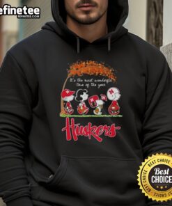 Premium Nebraska Cornhuskers X Peanuts Snoopy hoodie featuring autumn design, perfect for the most wonderful time of the year.