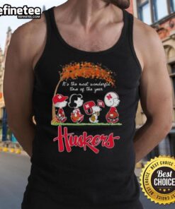 Premium Nebraska Cornhuskers X Peanuts Snoopy tank top for autumn, celebrating 'It's The Most Wonderful Time Of The Year.'