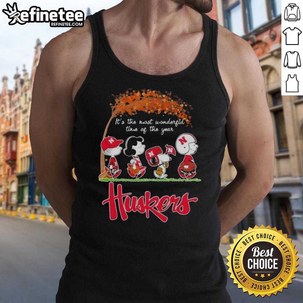 premium-nebraska-cornhuskers-x-peanuts-snoopy-and-friends-autumn-its-the-most-wonderful-time-of-the-year-tank-top Premium Nebraska Cornhuskers X Peanuts Snoopy tank top for autumn, celebrating 'It's The Most Wonderful Time Of The Year.'