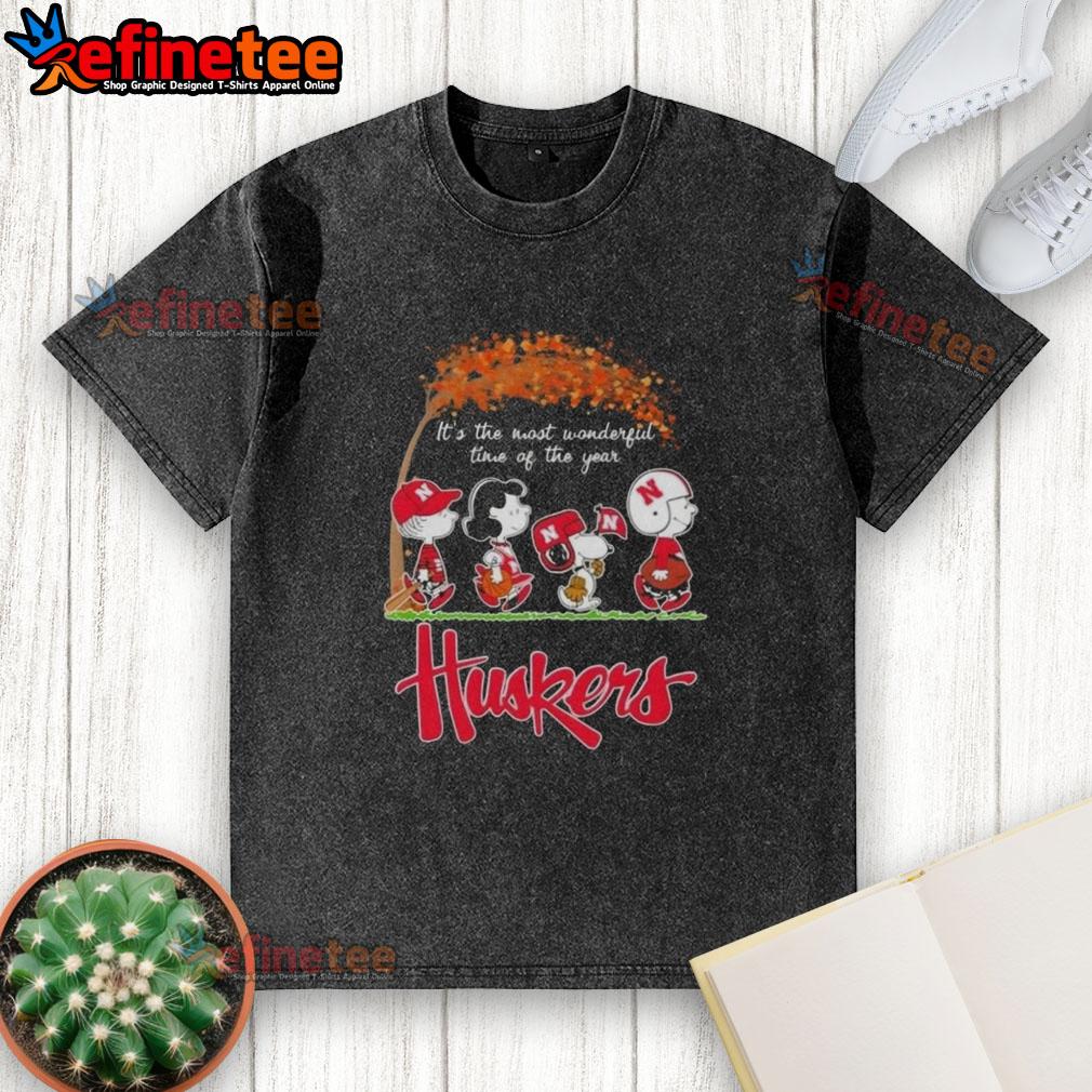 premium-nebraska-cornhuskers-x-peanuts-snoopy-and-friends-autumn-its-the-most-wonderful-time-of-the-year-washed-t-shirt Alt Text: Premium Nebraska Cornhuskers X Peanuts Snoopy and Friends autumn washed t-shirt for the most wonderful time of the year.