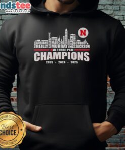 Alt Text: Premium Nebraska Huskers Big Three Peat Champions 2025 Hoodie featuring bold team colors and logo design.