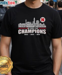 Premium Nebraska Huskers Big Three-Peat Champions 2025 T-Shirt featuring bold graphics and vibrant team colors.