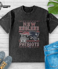 Premium New England Patriots Holiday Washed T-Shirt in festive design, perfect for game day and seasonal celebrations.