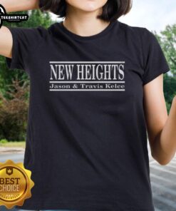 Premium New Heights Jason and Travis Kelce Stripes Logo Ladies Tee in stylish design for football fans.