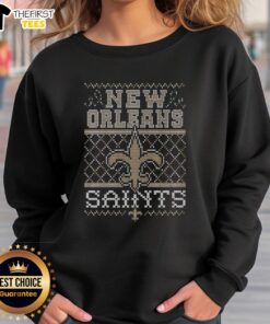Premium New Orleans Saints holiday sweatshirt featuring festive design, perfect for winter game days and holiday celebrations.