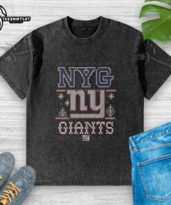 Premium New York Giants holiday washed t-shirt featuring team logo and festive design for fans.