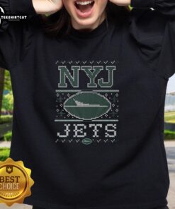 Premium New York Jets holiday sweatshirt, featuring team colors and logo, perfect for festive game day spirit.