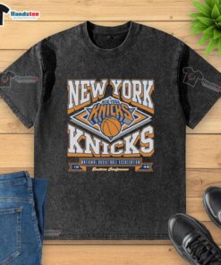Premium New York Knicks Heater Washed T-Shirt featuring vibrant team colors and logo, perfect for fans and casual wear.