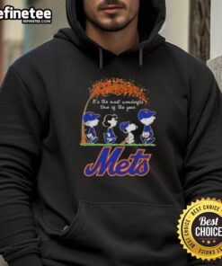 Alt Text: Premium New York Mets x Peanuts Snoopy and Friends autumn hoodie, perfect for the most wonderful time of the year.