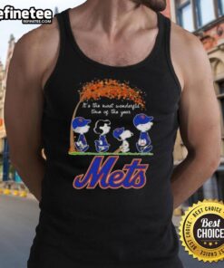 Premium New York Mets X Peanuts Snoopy tank top celebrating autumn and the joy of the season, perfect for fans.