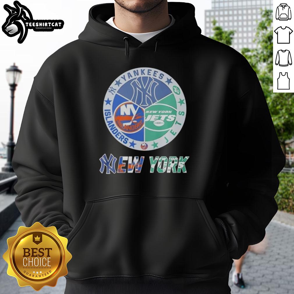 premium-new-york-yankees-new-york-islanders-new-york-jets-and-new-york-knicks-mashup-logo-hoodie Alt Text: Premium New York Yankees, Islanders, Jets, and Knicks mashup logo hoodie featuring vibrant team colors and stylish design.