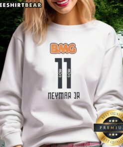Alt Text: Premium Neymar Jr 11 Santos BMG sweatshirt featuring vibrant colors and stylish design for fans and collectors.