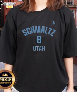 Alt Text: Premium Nick Schmaltz Utah Mammoth Ice Hockey Name and Number 8 Ladies Tee, featuring stylish graphics and soft fabric.